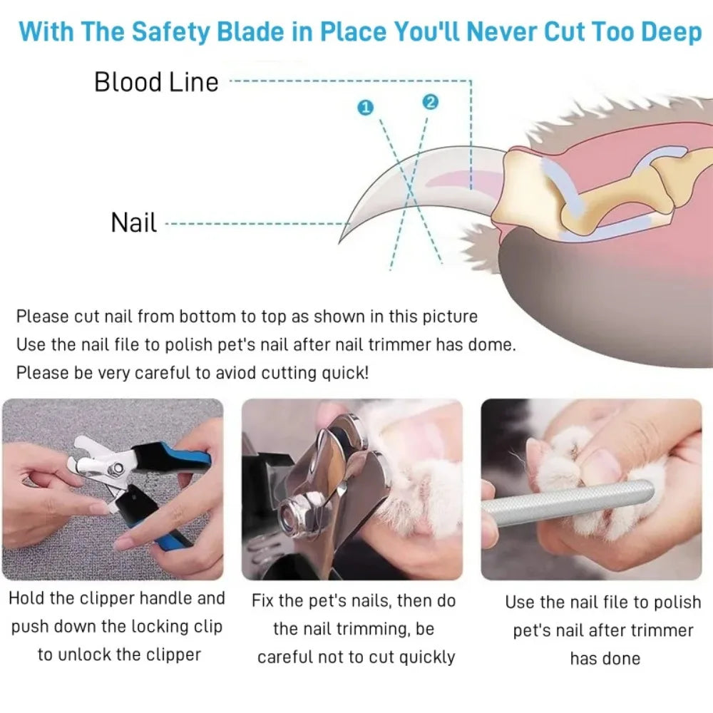 Professional Pet Nail Clipper with Safety Lock - Stainless Steel Multifunctional Nail Grinder for Cats and Dogs