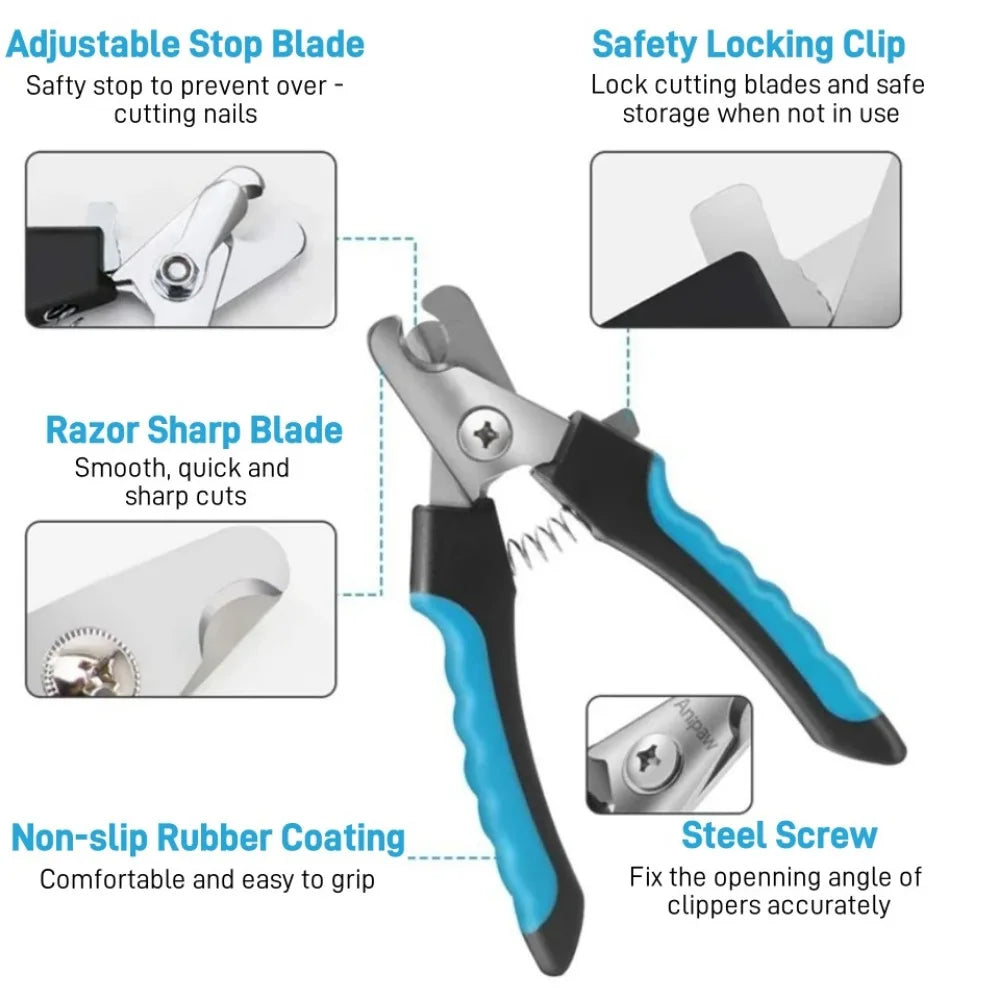 Professional Pet Nail Clipper with Safety Lock - Stainless Steel Multifunctional Nail Grinder for Cats and Dogs
